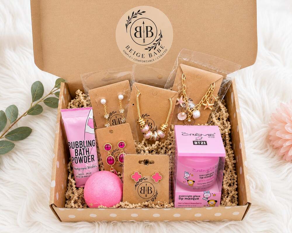 Beige Babe PINK Curated Self-Care and Jewelry Gift Box